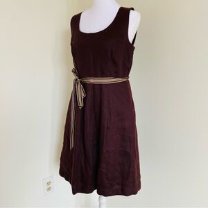 Banana Republic 8 Linen Espresso Midi Dress Sleeveless Scoop Boho Resort Chic